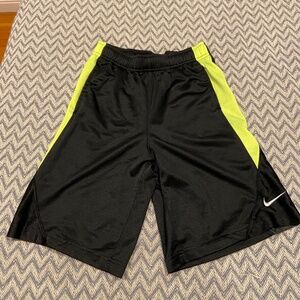 Nike Boys Athletic Shorts – Black with Neon Yellow Panels (Medium)